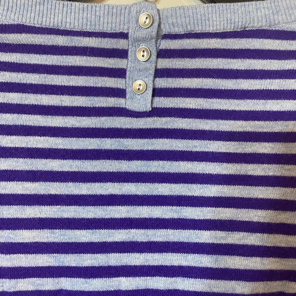 Talbots Striped Tulip Sleeve Lambswool Sweater Size Small Blue Purple EUC - Picture 6 of 6